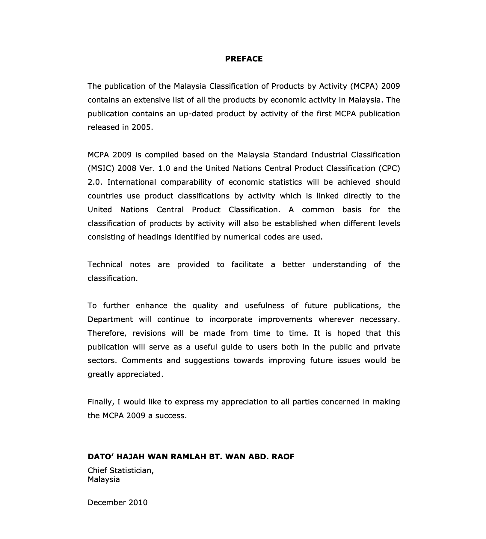 Malaysia Classification of Products by Activity 2009 (MCPA)